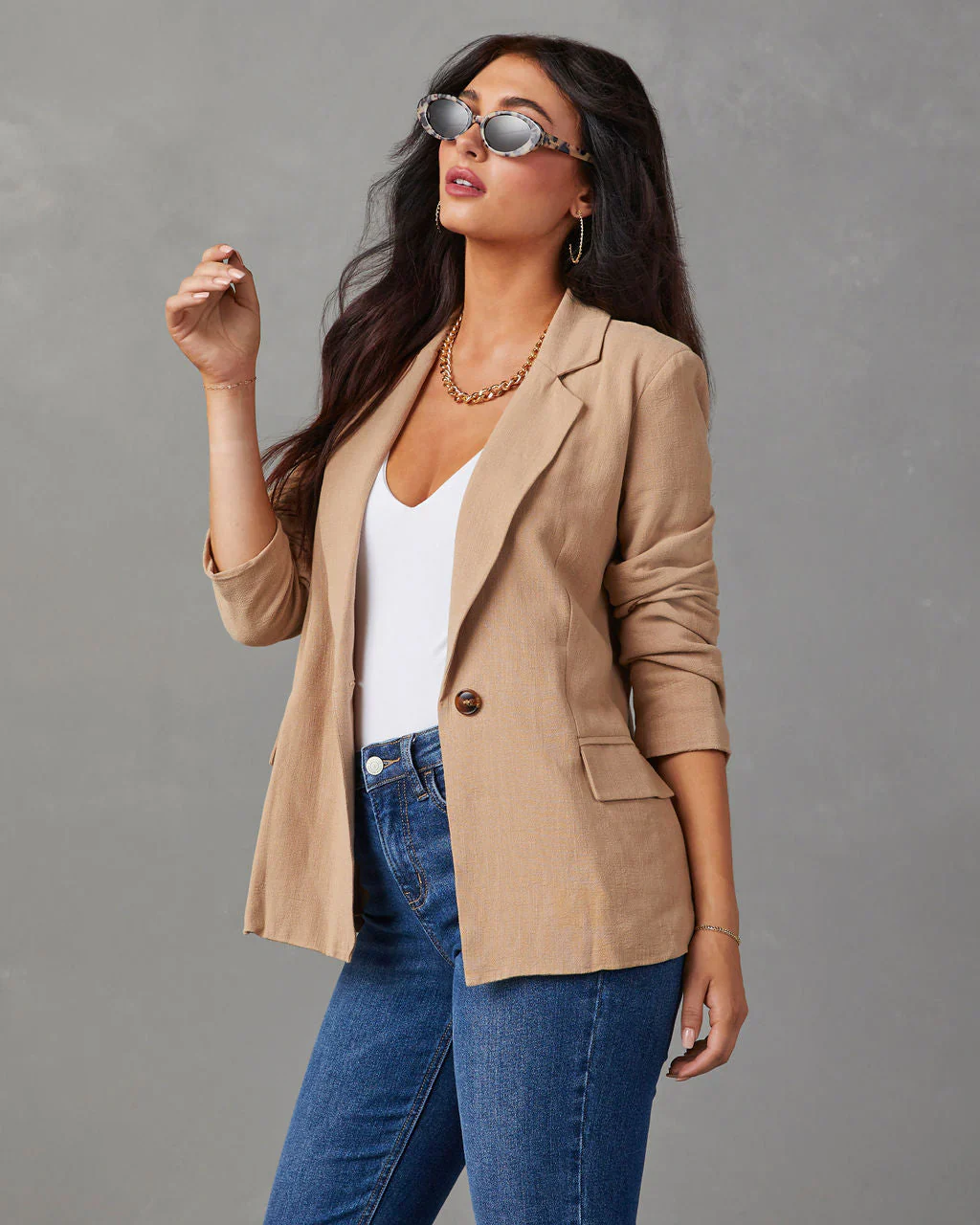 Carlina Linen Pocketed Blazer