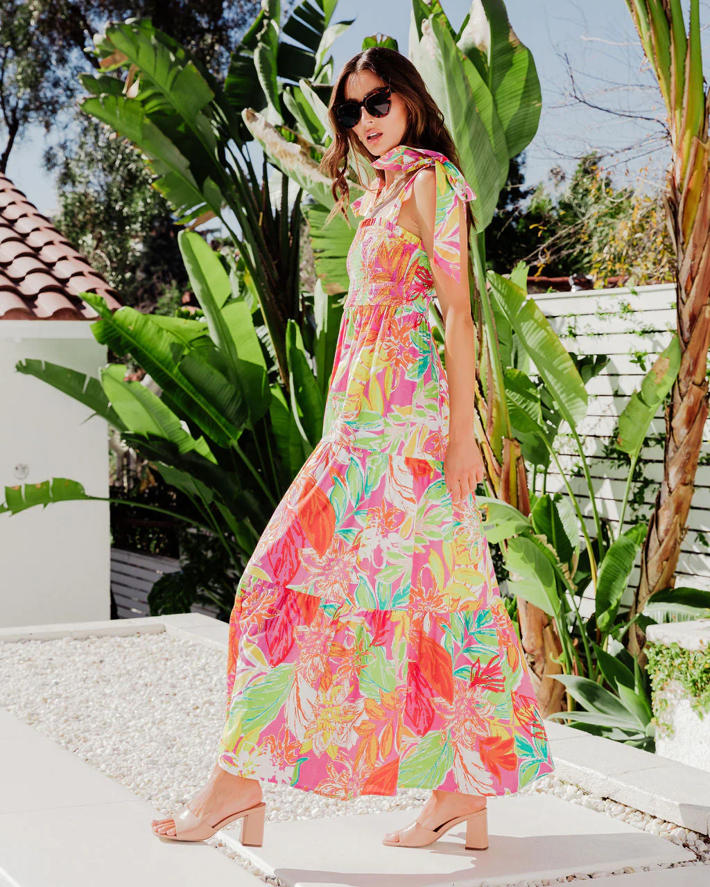 Lost In The Tropics Printed Smocked Cotton Maxi