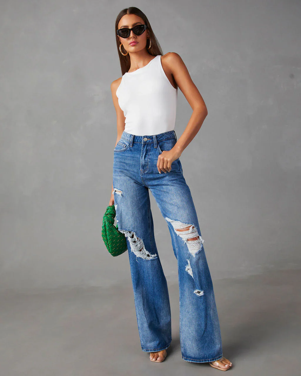 Steinem Distressed Wide Leg Jeans