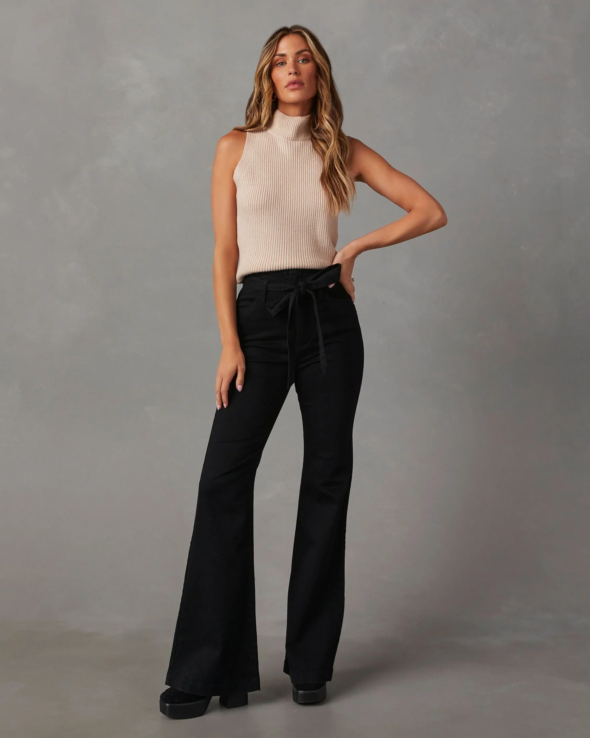 Poppy High Rise Flare Tie Denim