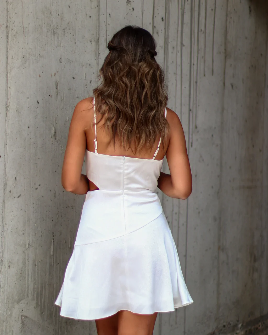 Twyla Satin Cowl Neck Cutout Mini Dress