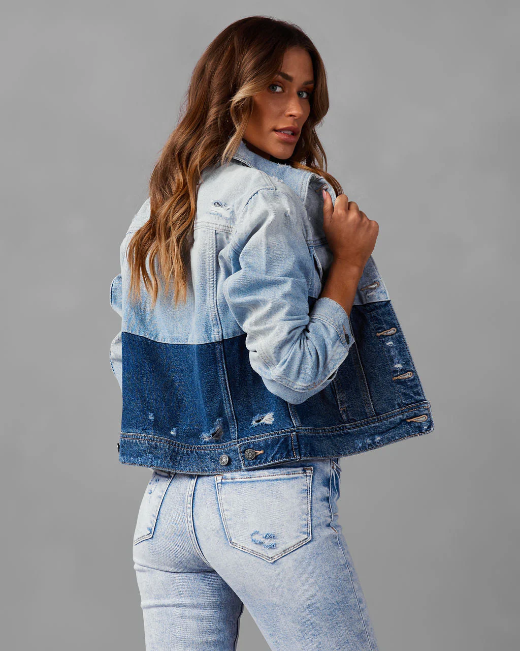 Fallon Distressed Two Tone Denim Jacket