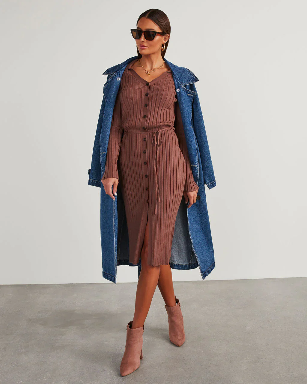 Vitara Button Front Midi Sweater Dress