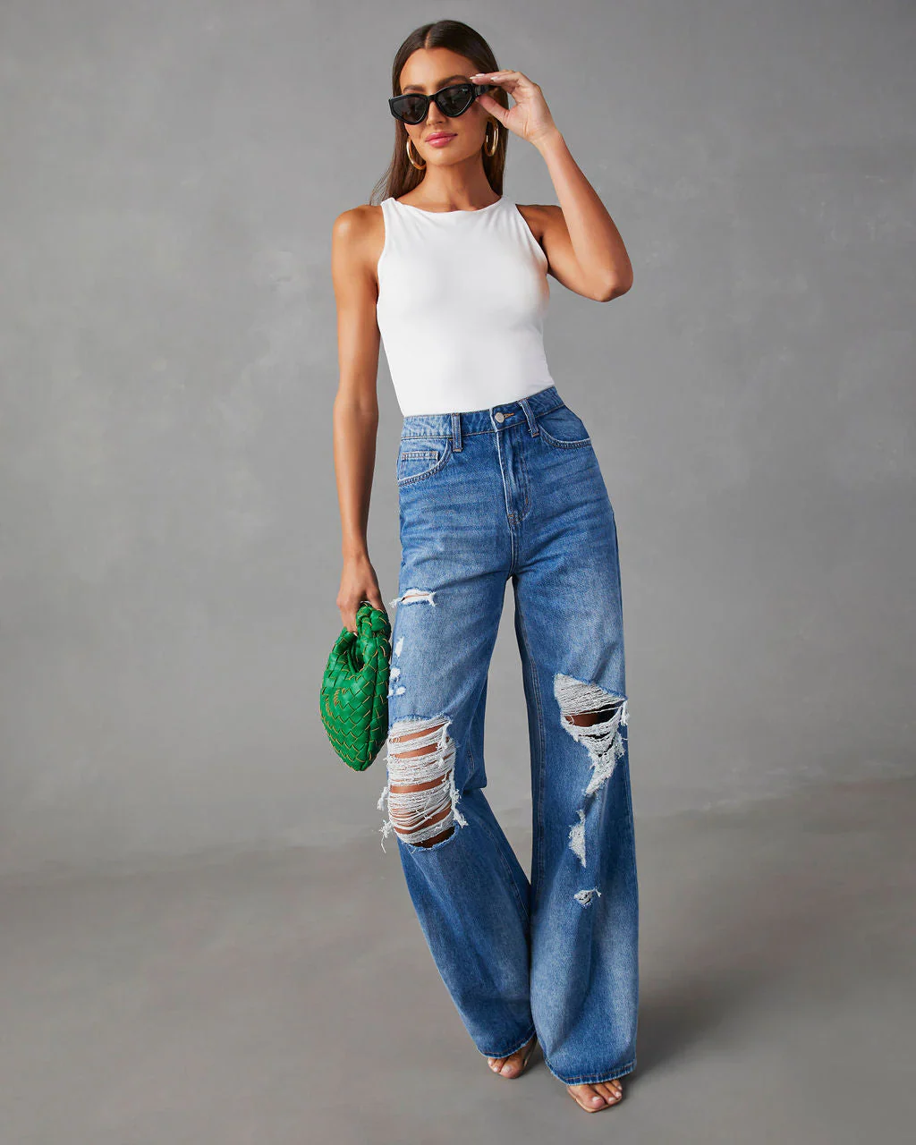 Steinem Distressed Wide Leg Jeans