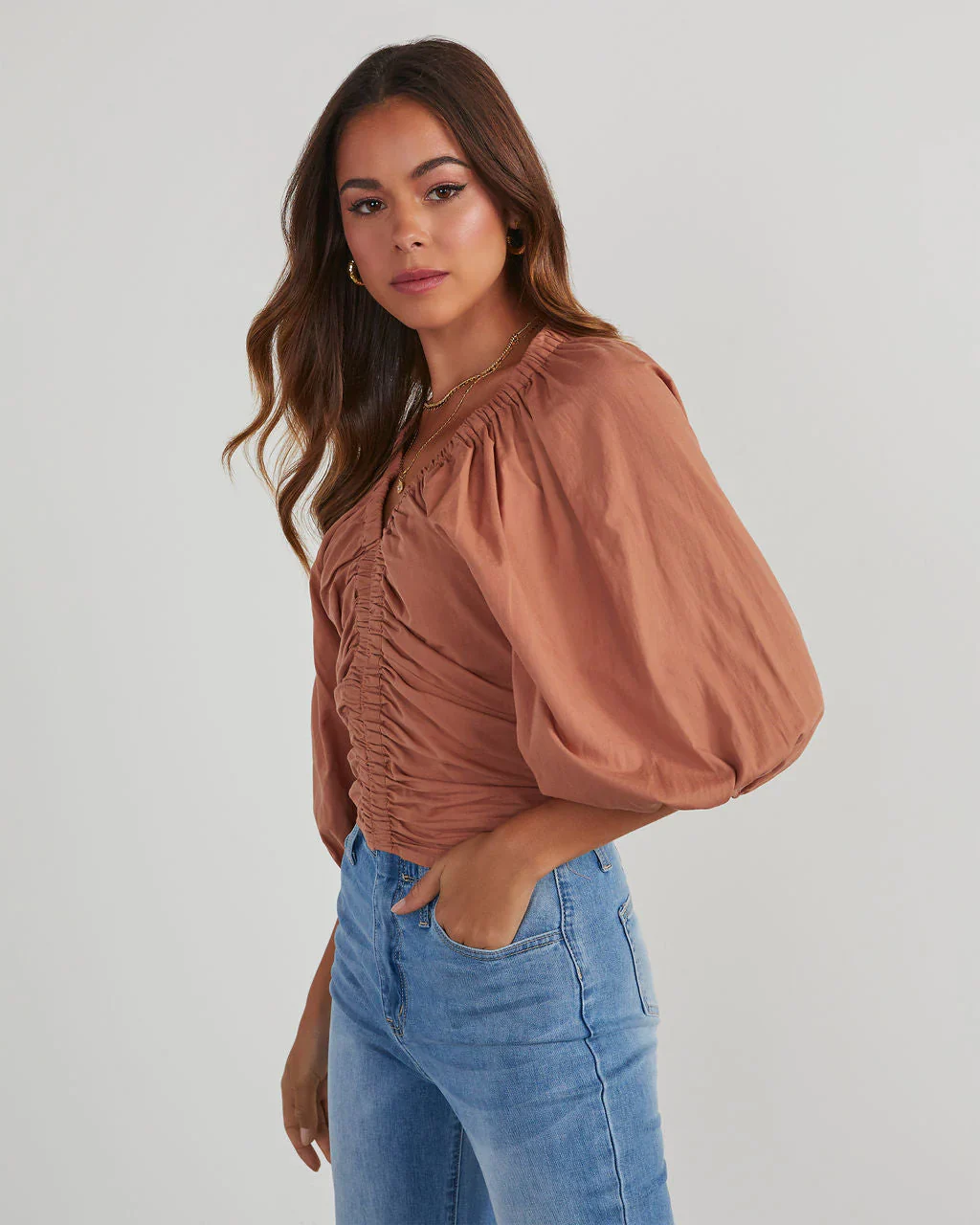 Rhene Cotton Ruched V-Neck Top