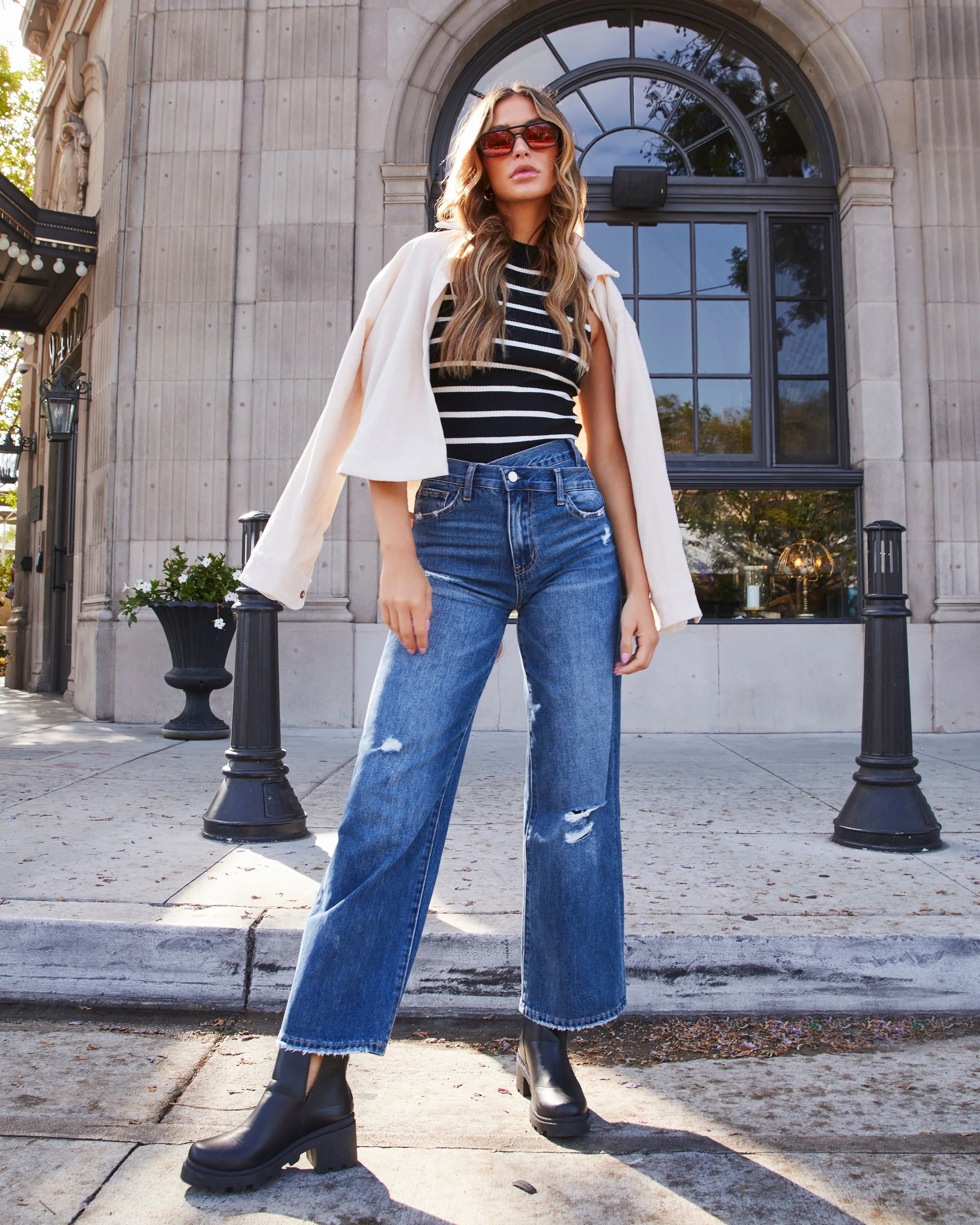 Provo High Rise Asymmetrical Waist Wide Leg Jeans