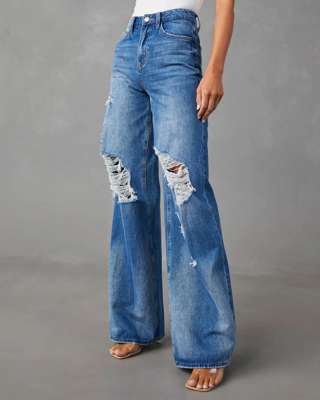 Steinem Distressed Wide Leg Jeans