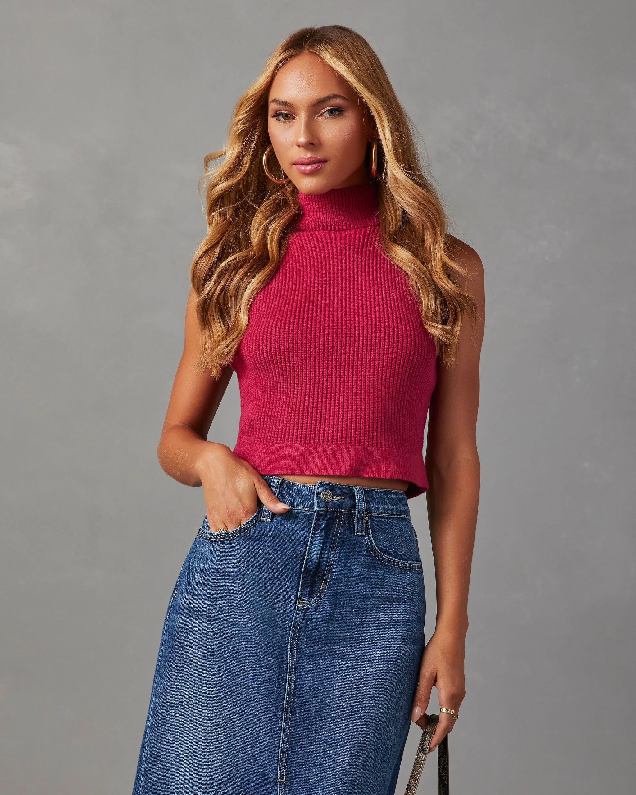 Aleisha Mock Neck Sleeveless Sweater