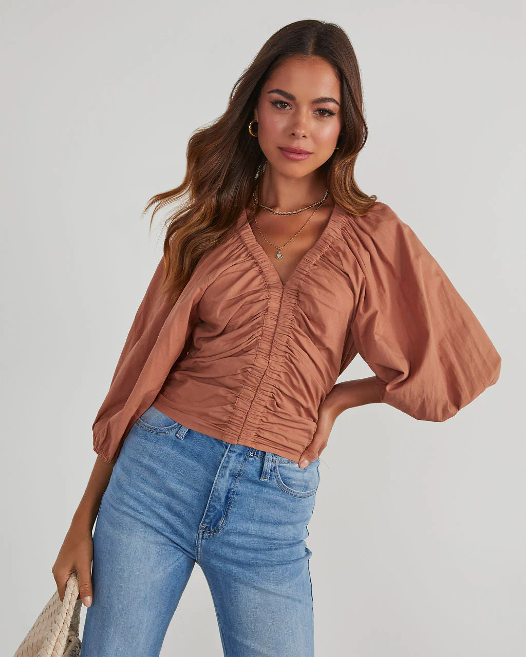 Rhene Cotton Ruched V-Neck Top