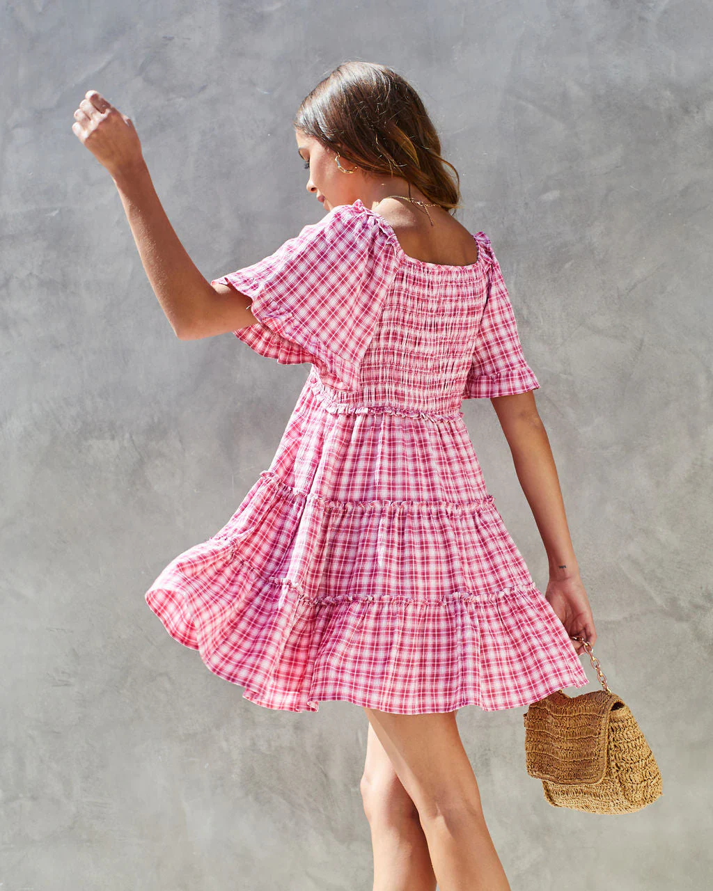Libertine Plaid Smocked Pocketed Babydoll Dress