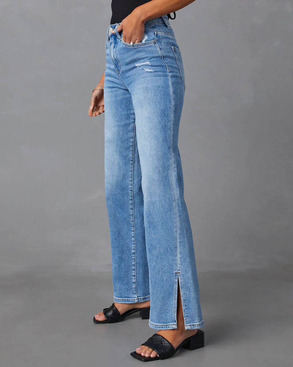 Downey High Rise Slit Flare Leg Jeans