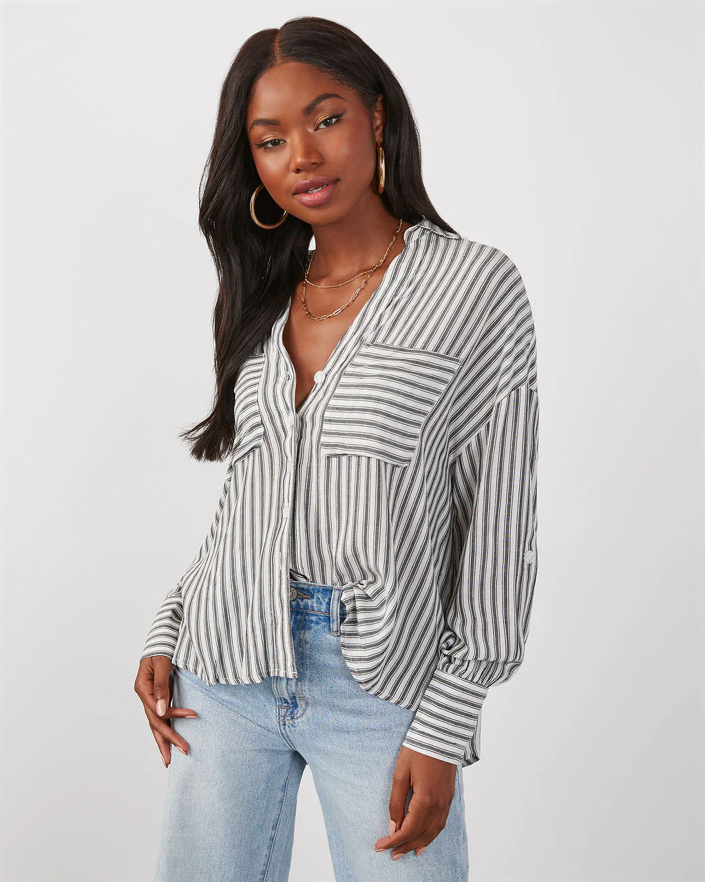 Aldan Striped Button Down Top