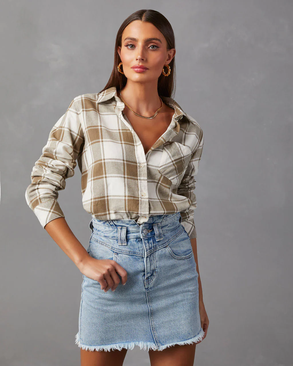 Delbert Oversized Plaid Button Down Top