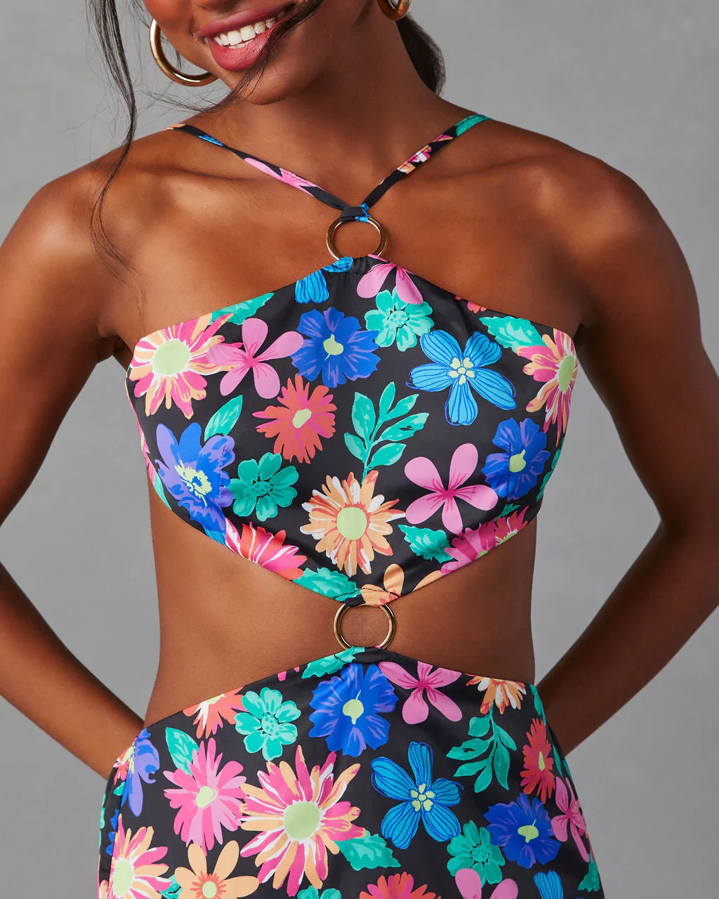 In Bloom Cutout Halter Maxi Dress