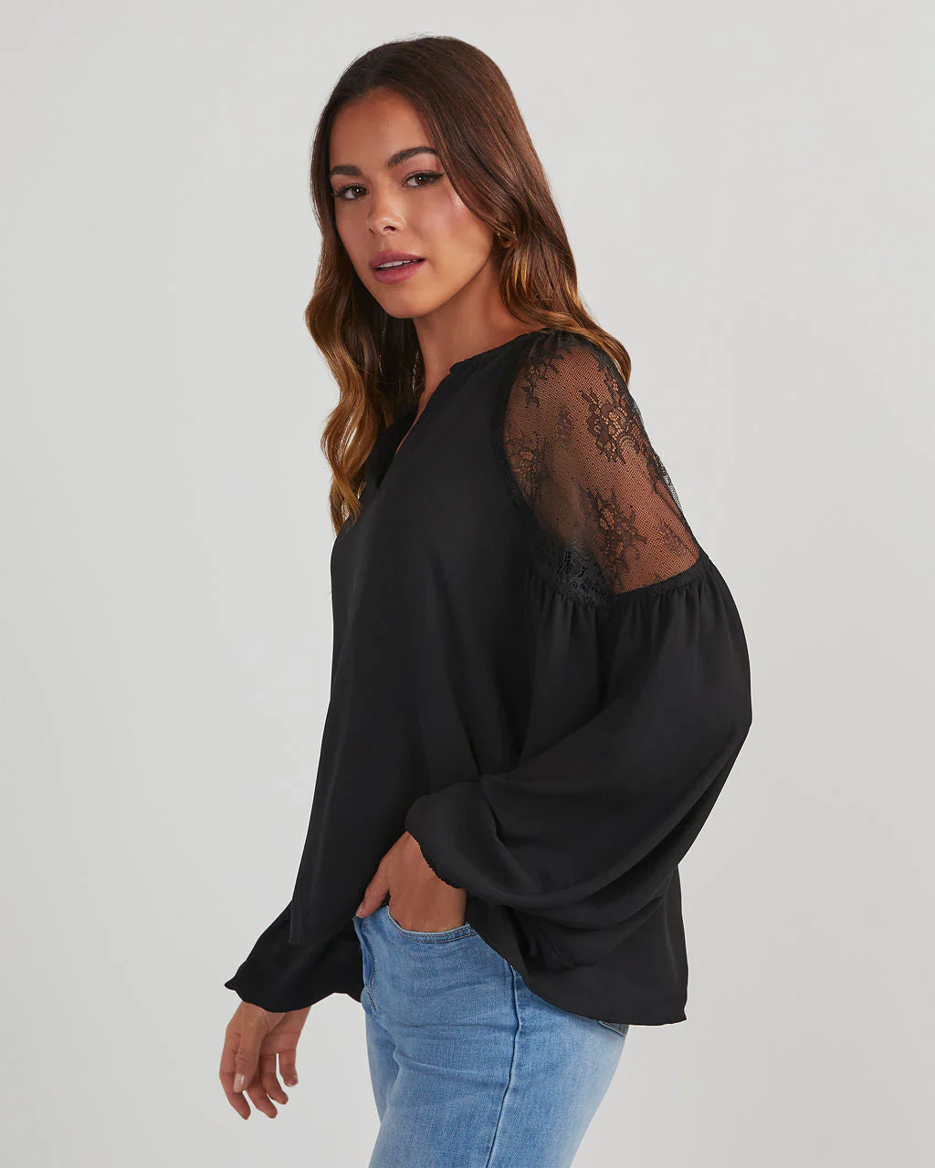 Isabelle Lace Trim Long Sleeve Top