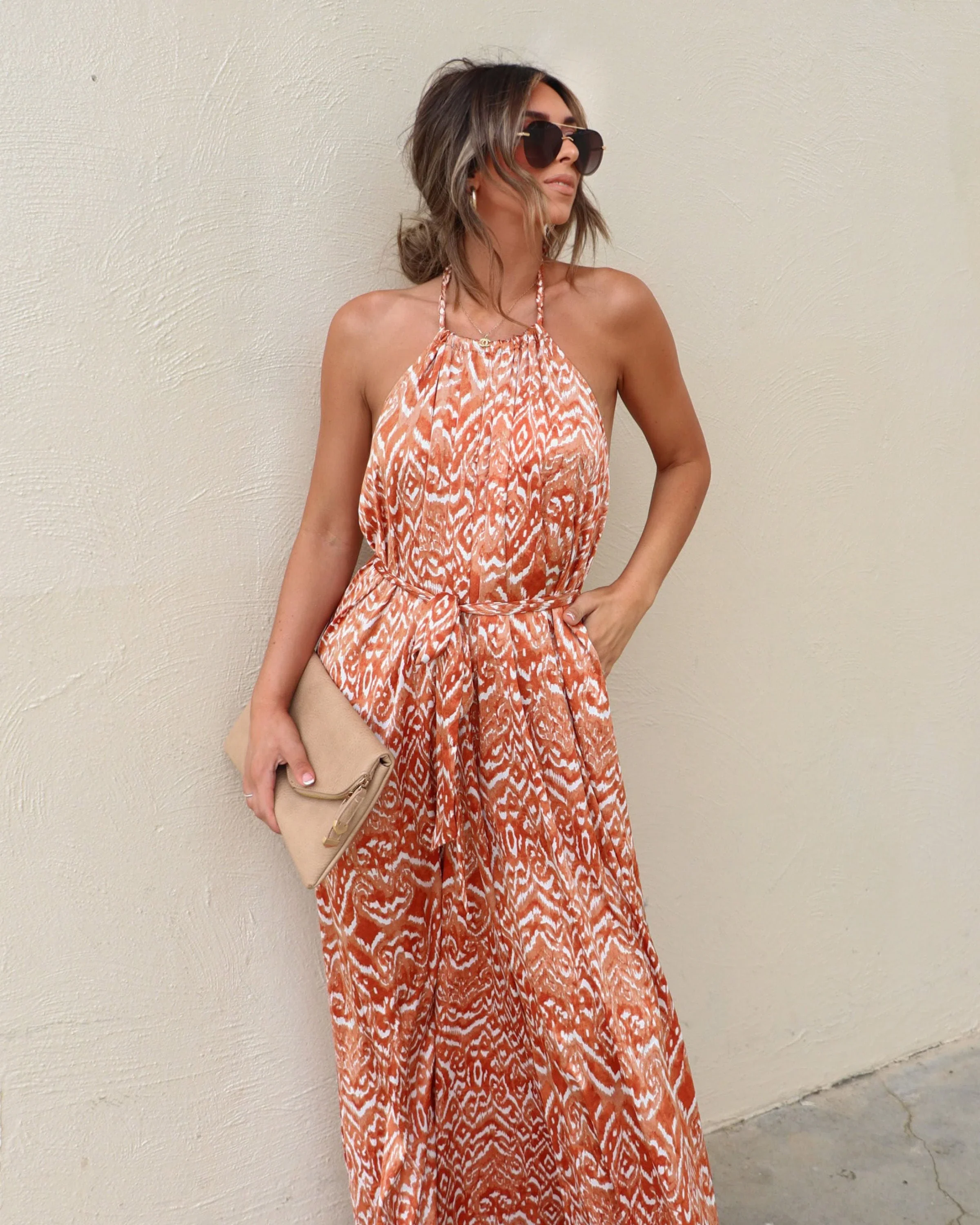 Swinton Printed Satin Halter Jumpsuit