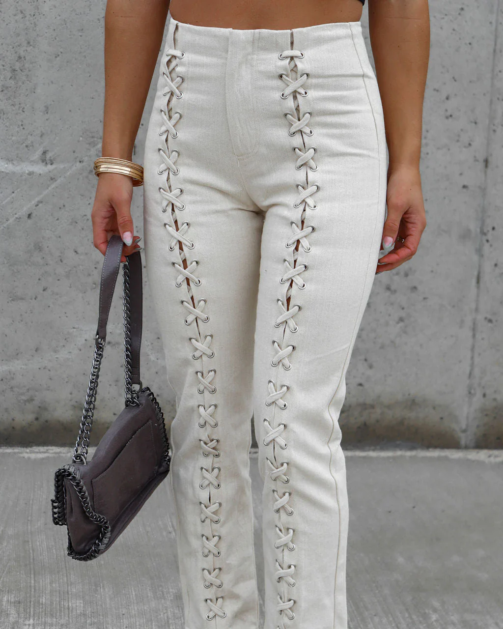 Nicolette Lace Up High Rise Pants