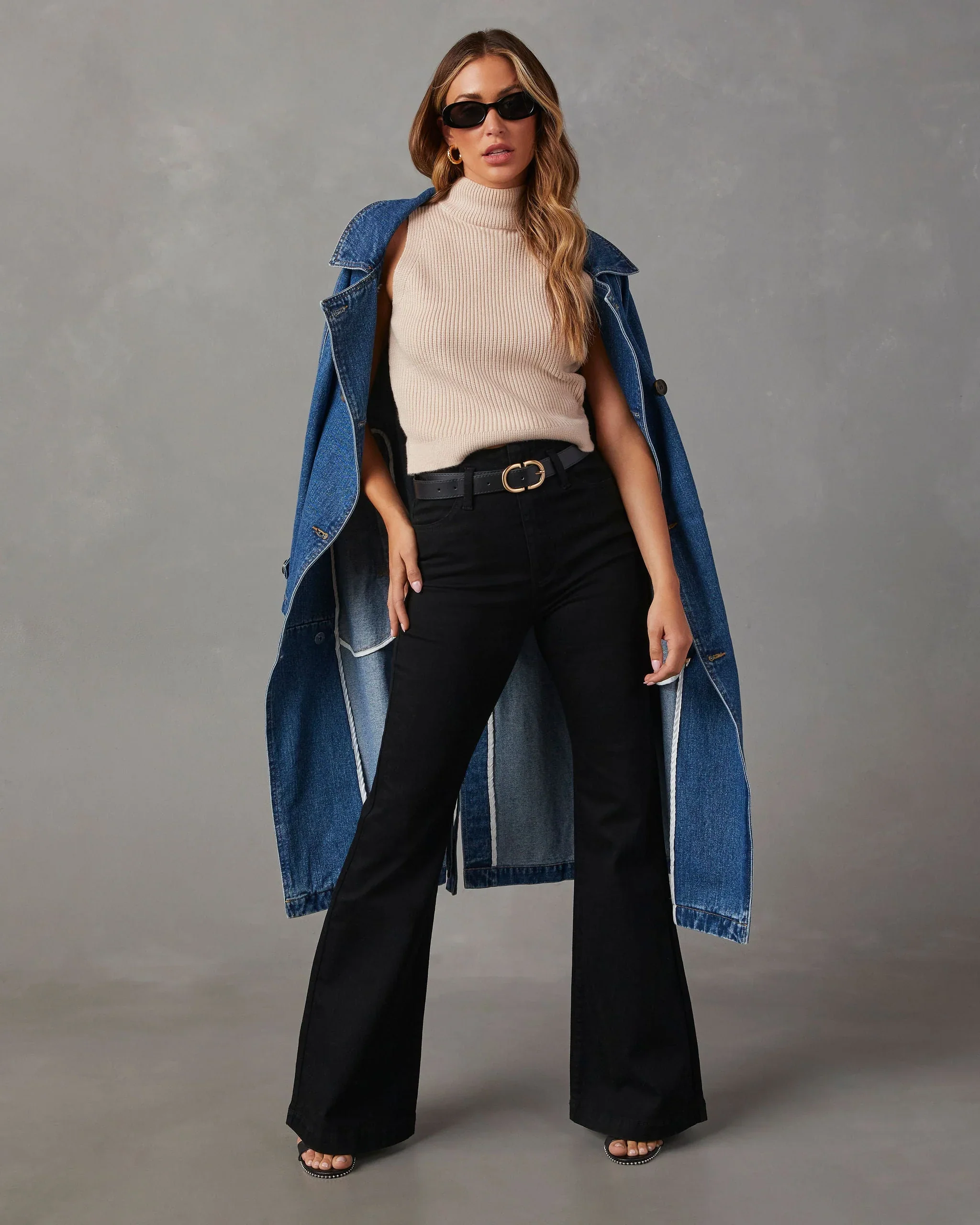 Poppy High Rise Flare Tie Denim