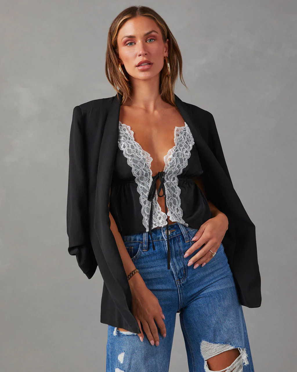 Liddell Satin Sleeveless Tie Front Top