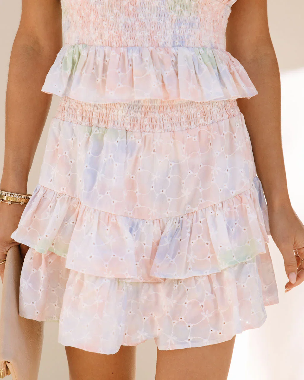 Cotton Candy Skies Smocked Eyelet Tiered Skort