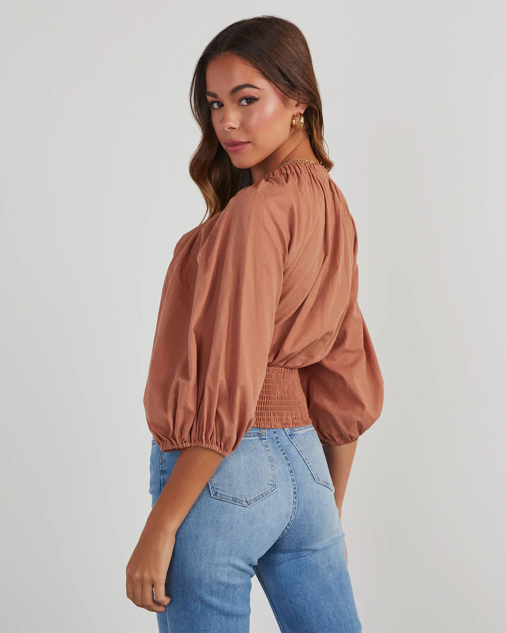 Rhene Cotton Ruched V-Neck Top