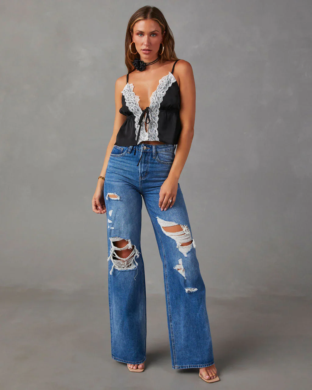 Liddell Satin Sleeveless Tie Front Top