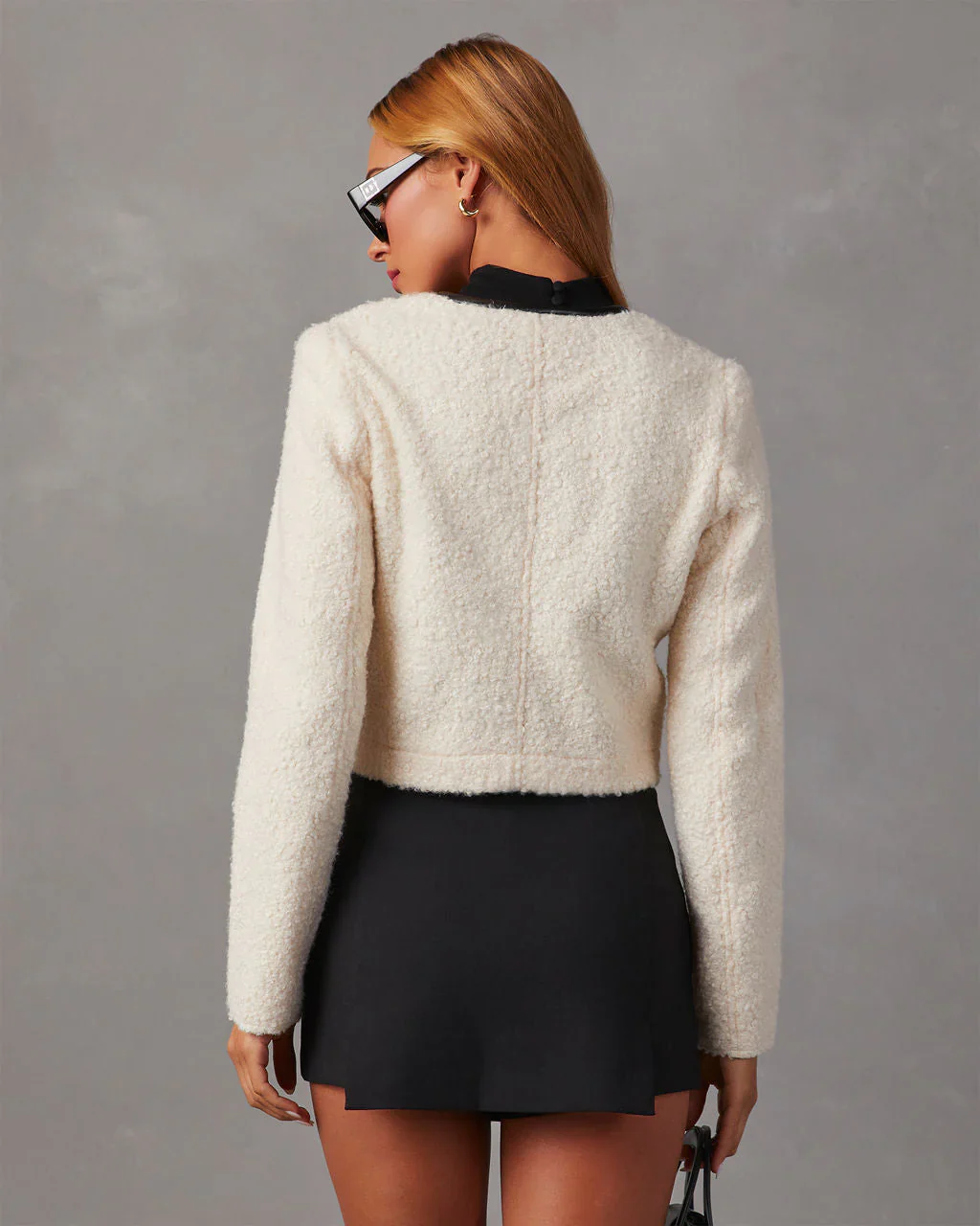 Dalida Faux Leather Trim Sherpa Jacket