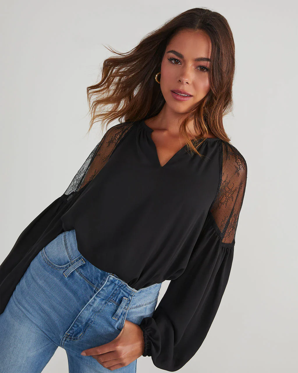 Isabelle Lace Trim Long Sleeve Top