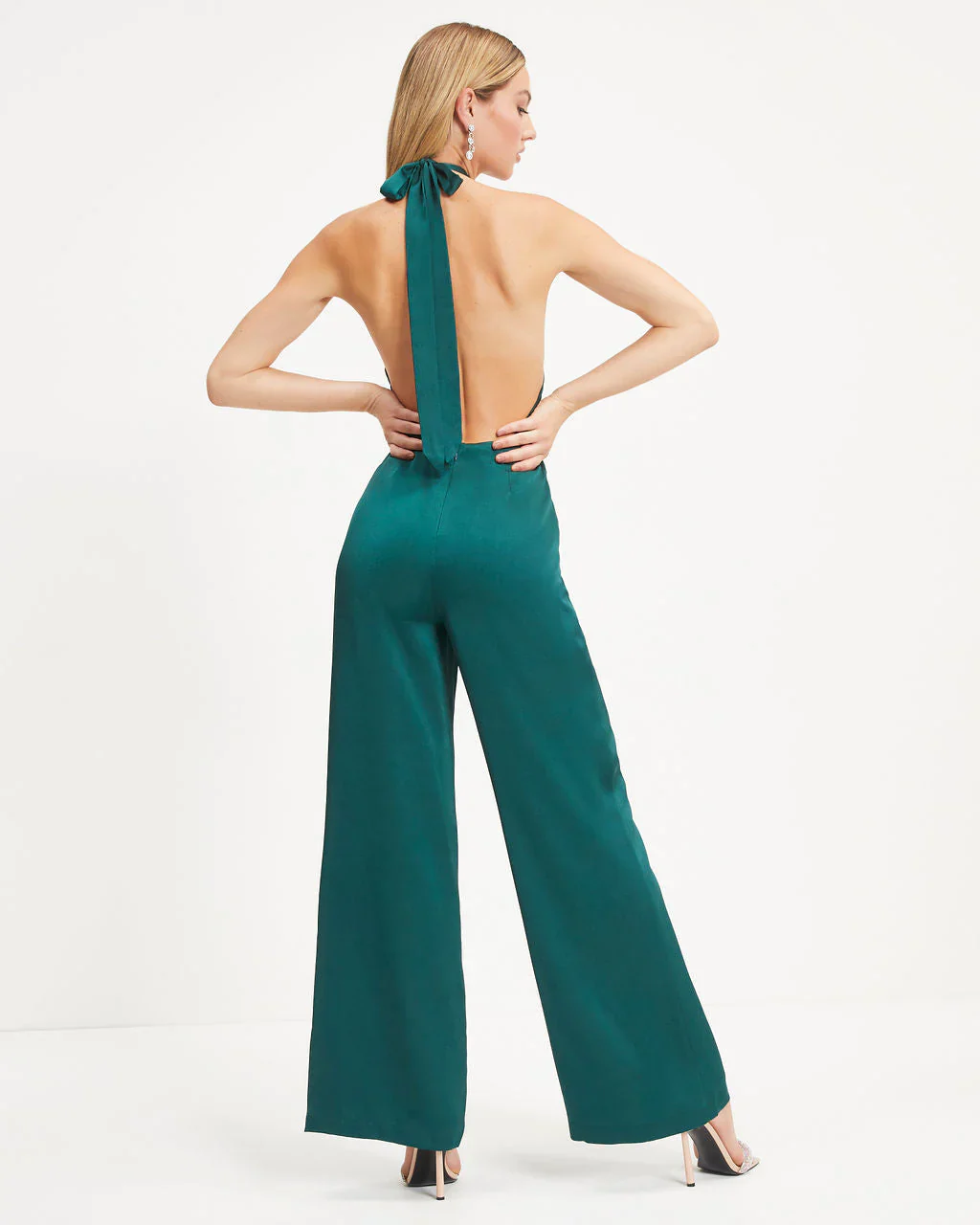 Selena Satin Criss Cross Halter Jumpsuit