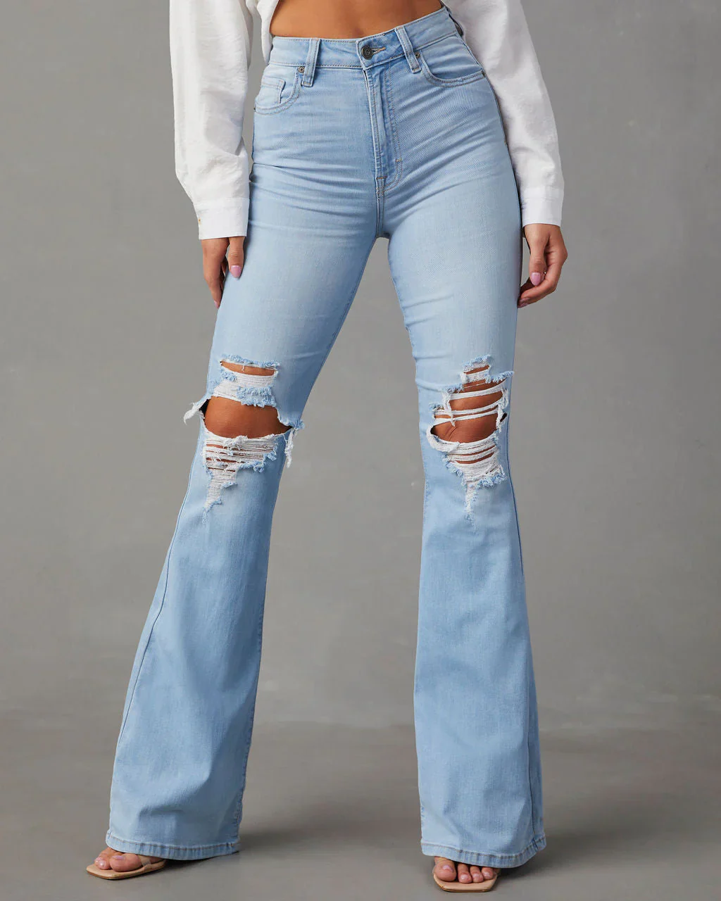 Bradly High Waisted Distressed Flare Denim Pants