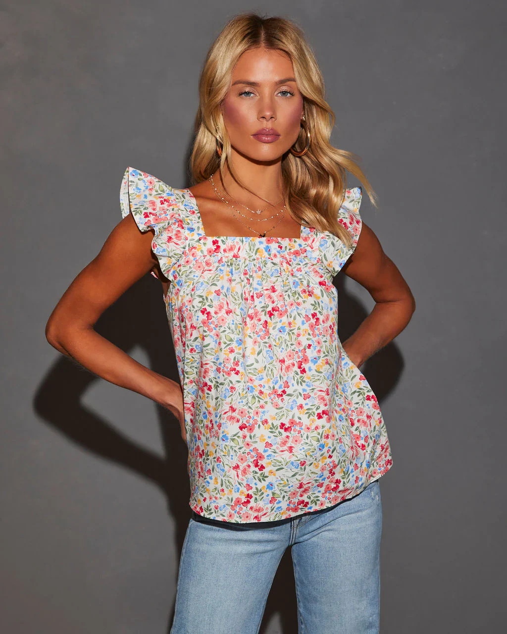 Love Me More Cotton Floral Flutter Sleeve Top