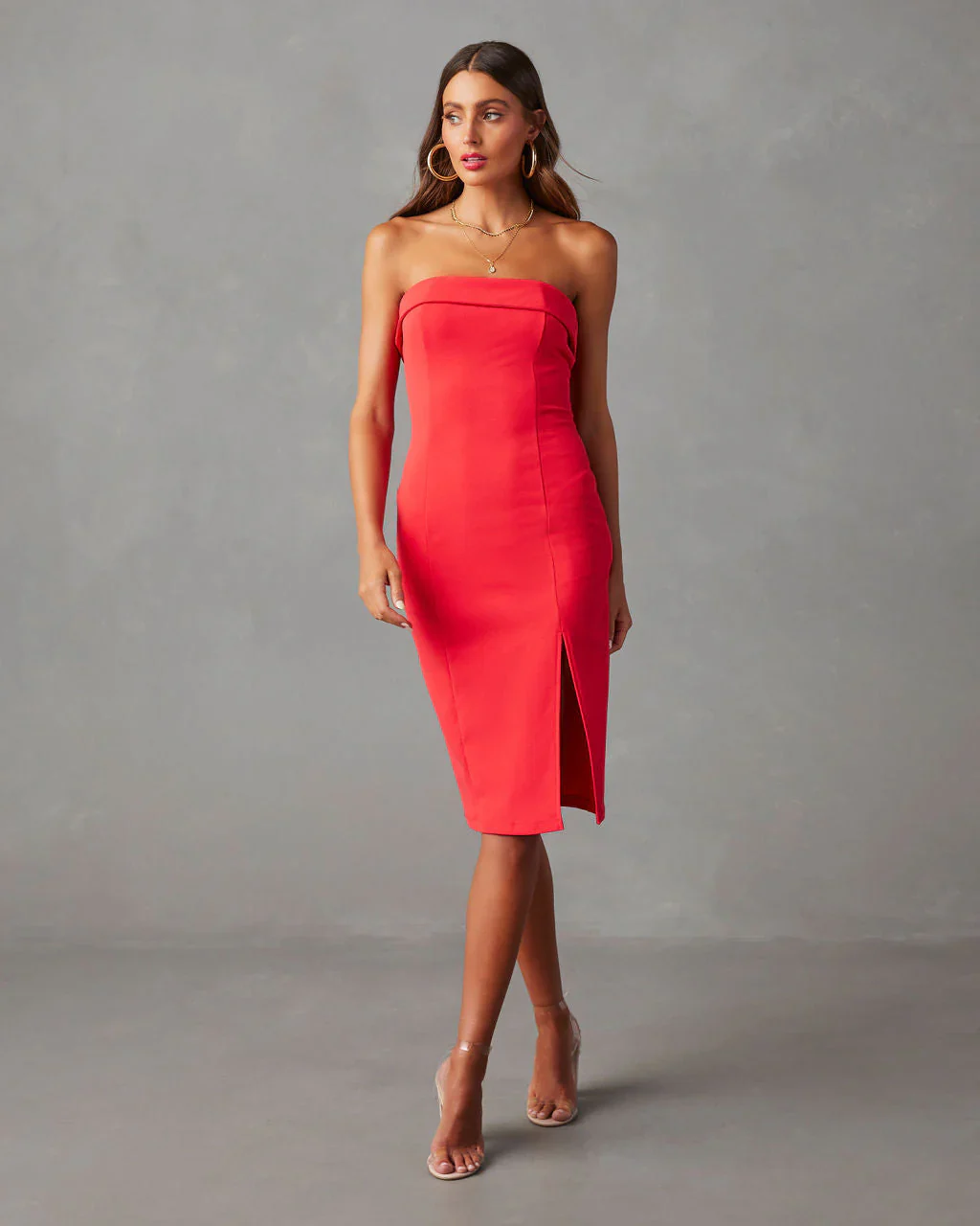 All Or Nothing Strapless Midi Dress