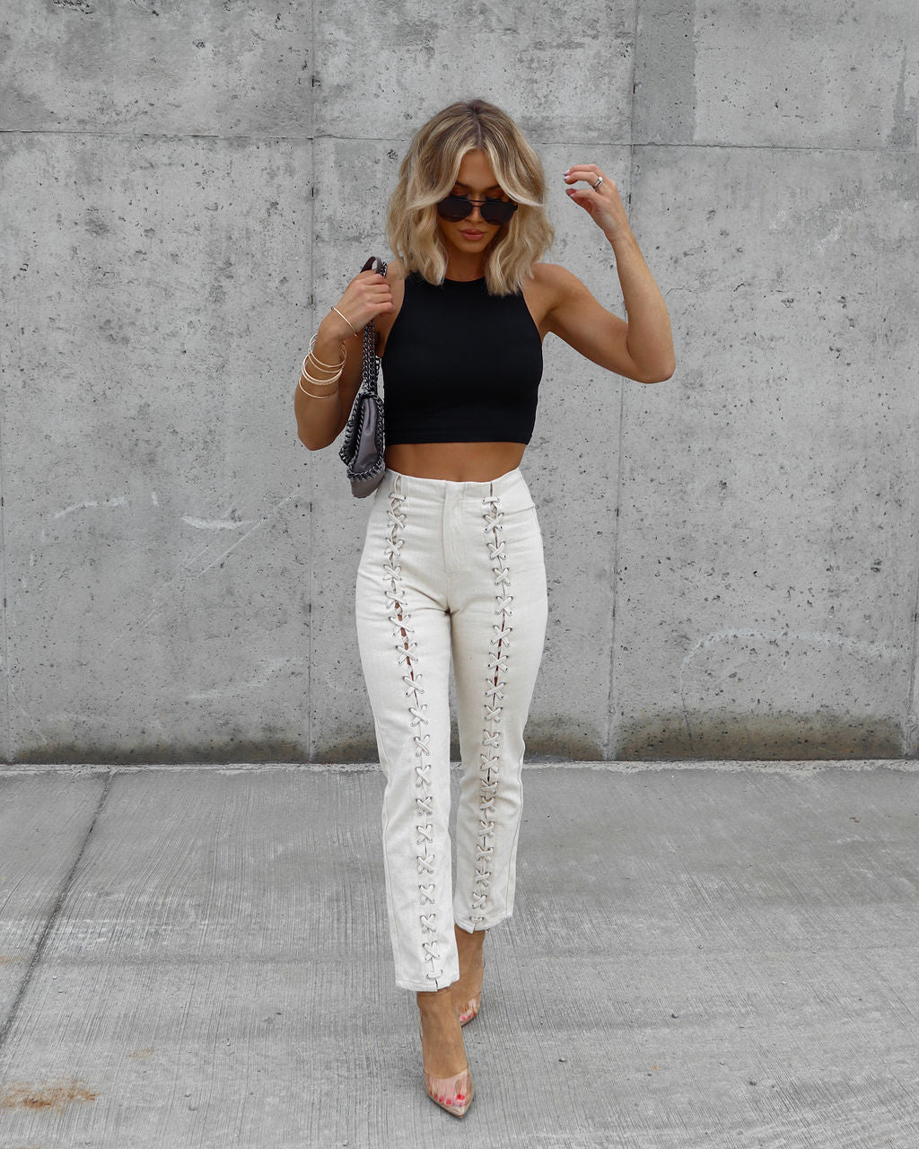 Nicolette Lace Up High Rise Pants