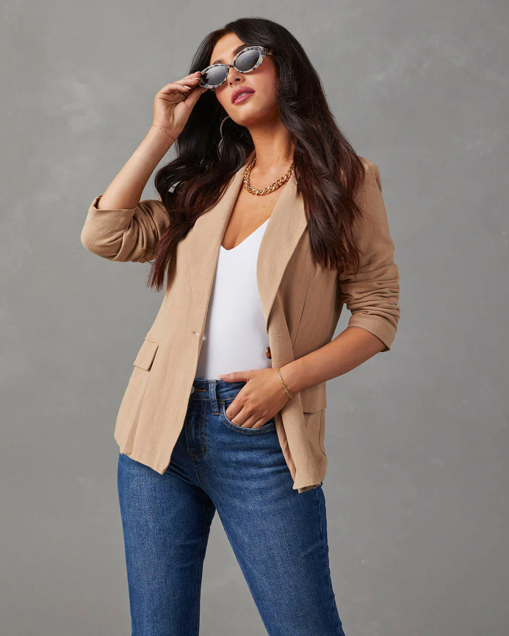 Carlina Linen Pocketed Blazer