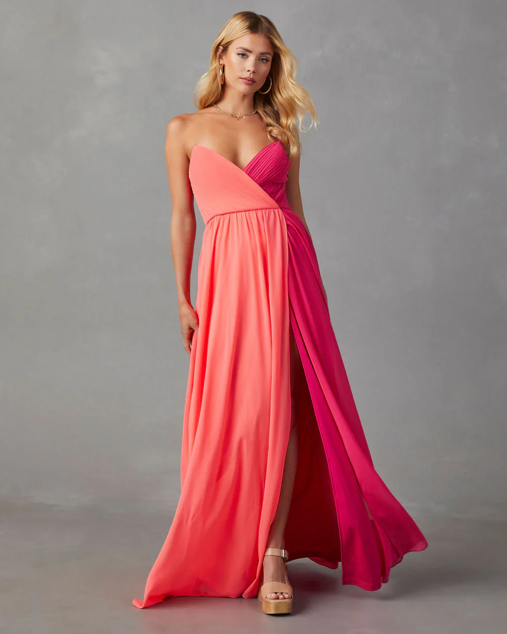 Summer Sorbet Strapless Colorblock Maxi Dress