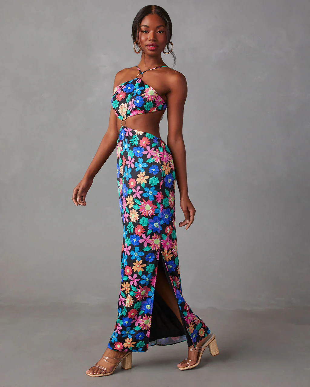 In Bloom Cutout Halter Maxi Dress