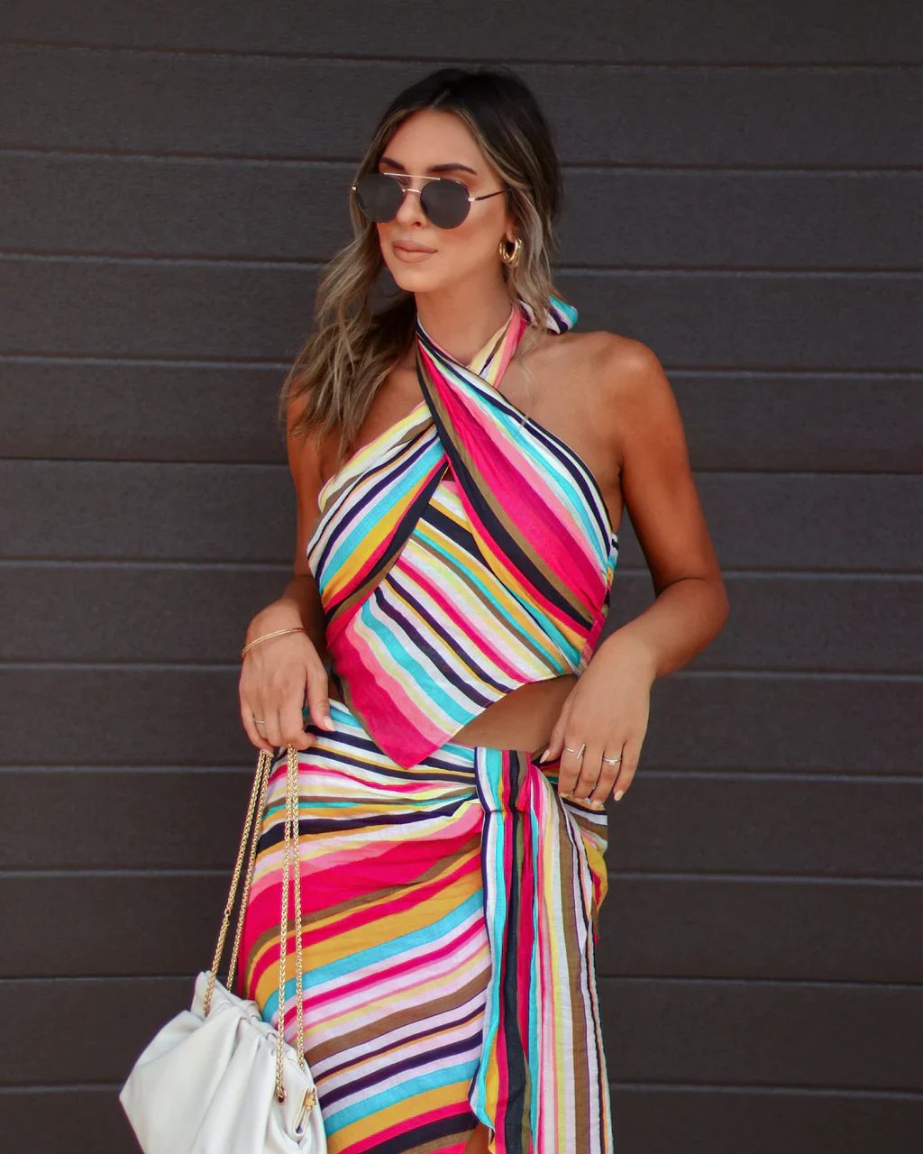 Derren Striped Wrap Halter Top