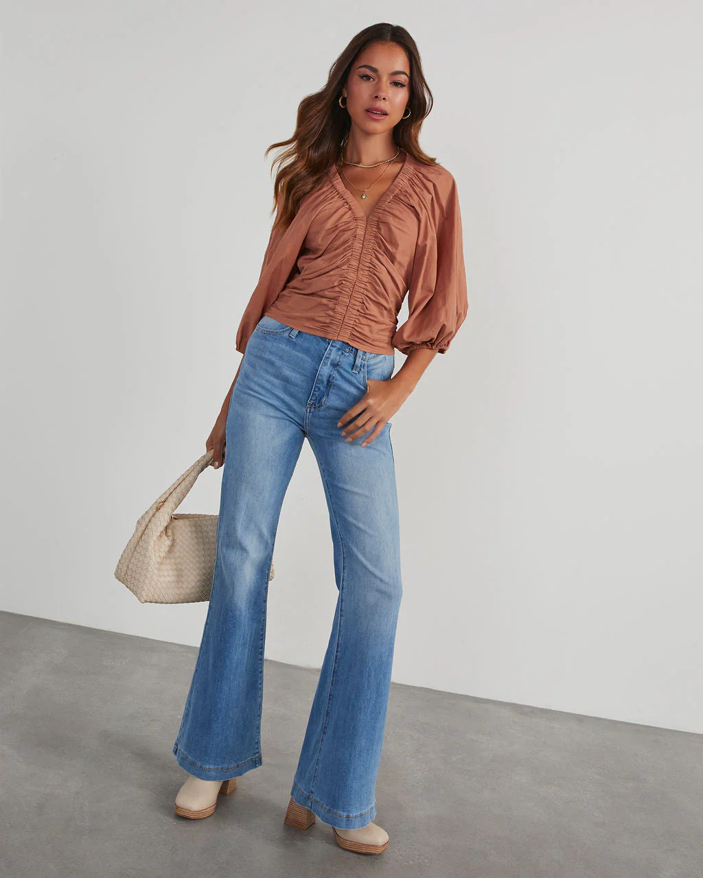 Rhene Cotton Ruched V-Neck Top