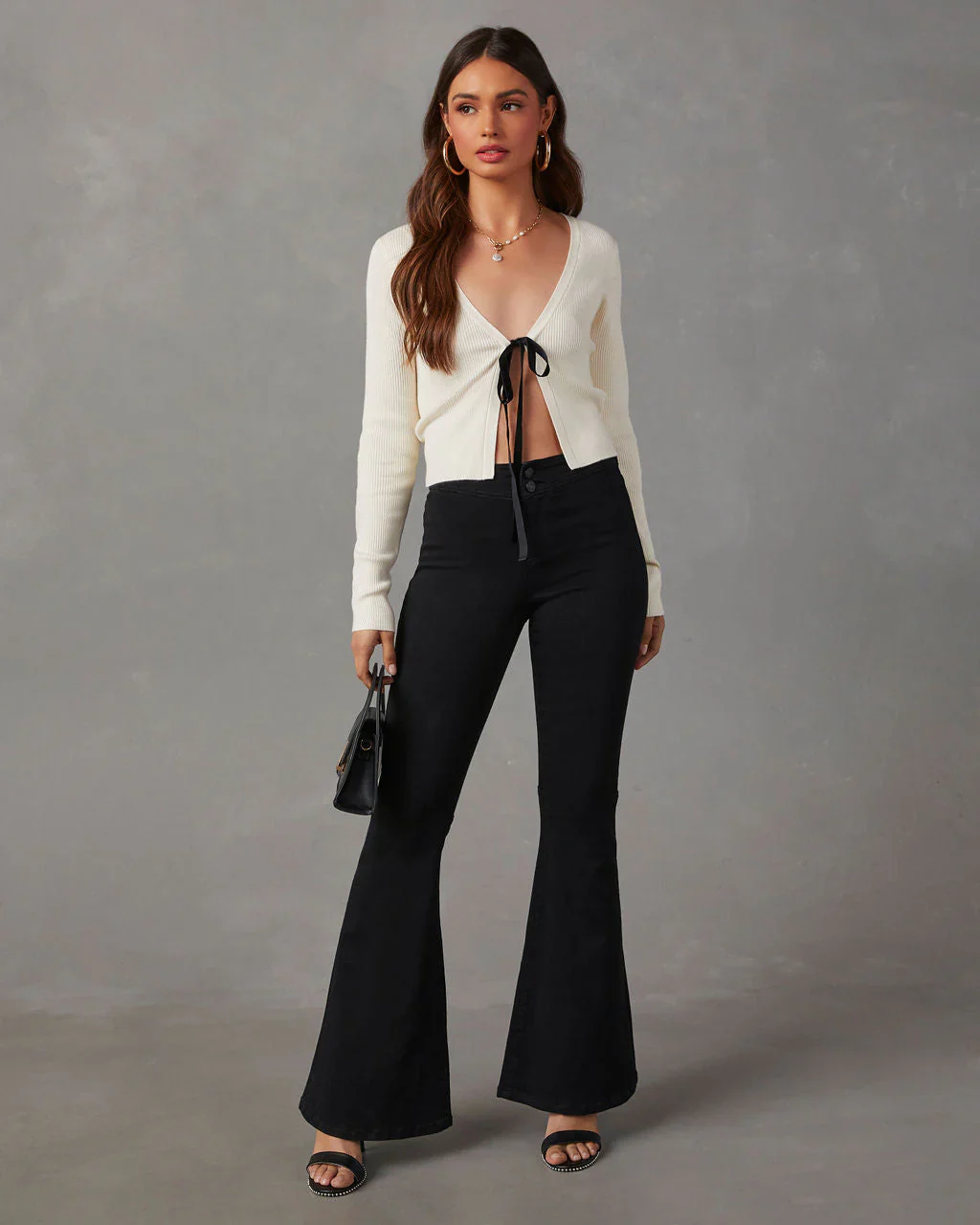 Fabiola Tie Front Ribbed Knit Top